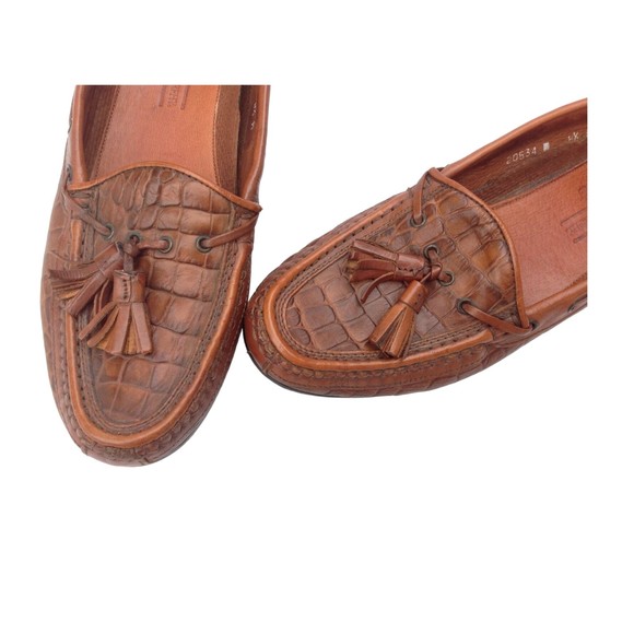 Johnston & Murphy Sz 8.5 Brown Leather Men\'s Croc Loafers Tassels Italy Slip ons main image 4